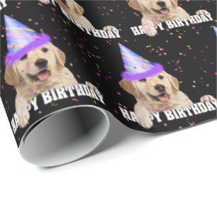 Golden Retriever and birthday confetti Wrapping Paper