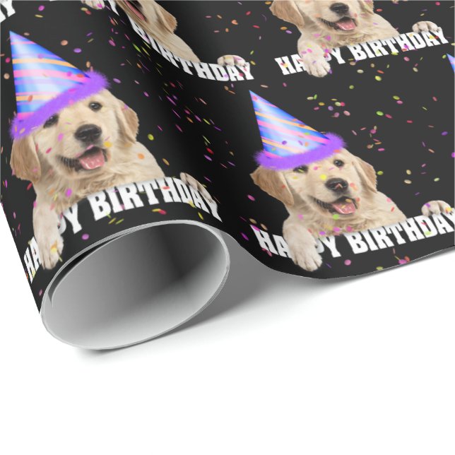 Golden Retriever and birthday confetti Wrapping Paper (Roll Corner)