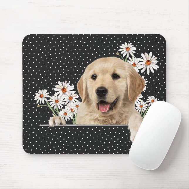 Golden Retriever and Daisies    Mouse Mat (With Mouse)
