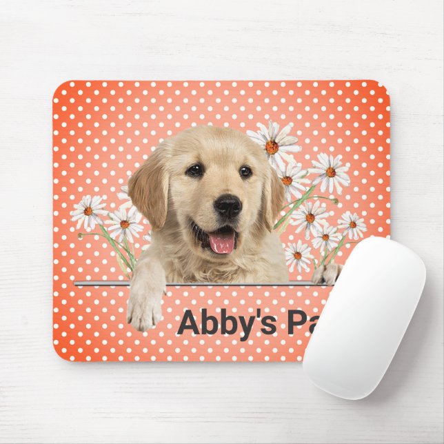 Golden Retriever and Daisies  Mouse Mat (With Mouse)