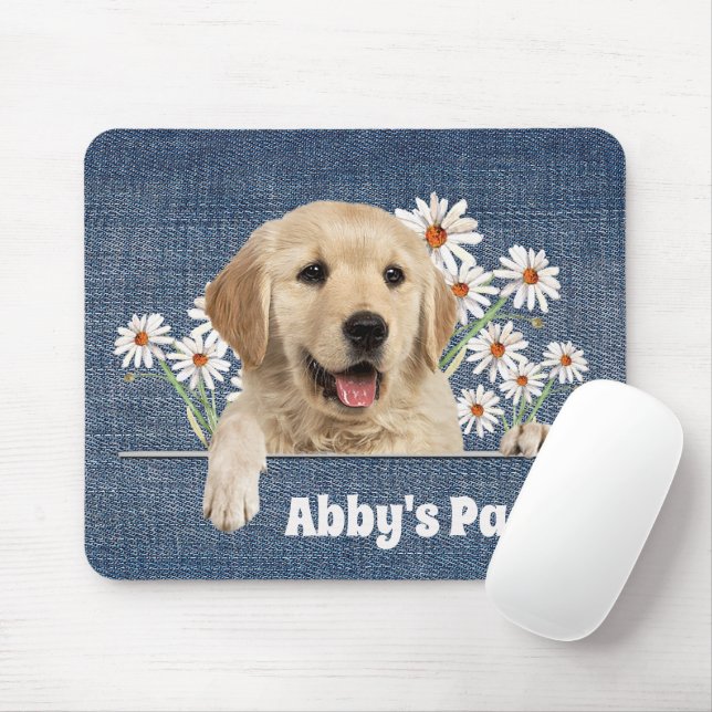 Golden Retriever and Daisies   Mouse Mat (With Mouse)