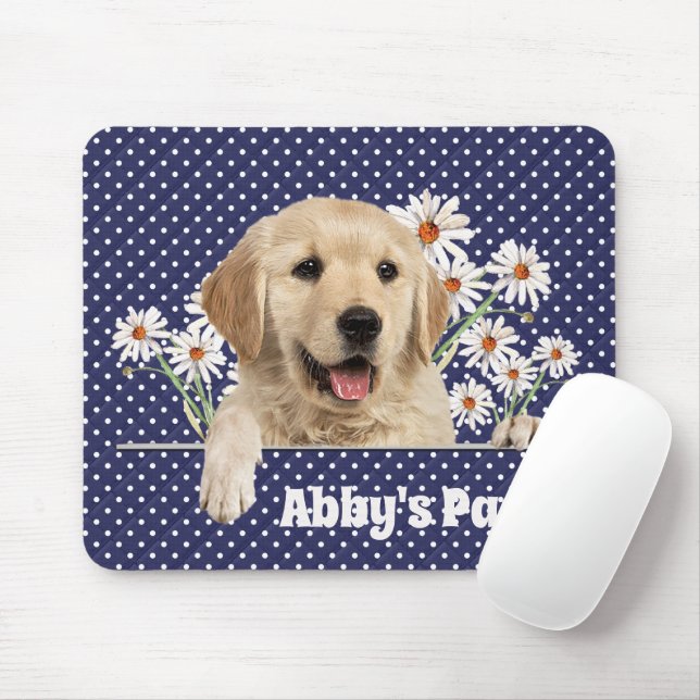 Golden Retriever and Daisies  Mouse Mat (With Mouse)