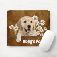 Golden Retriever and Daisies on Leather
