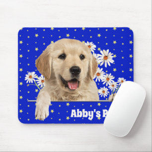 Golden Retriever and Daisies on Stars Mouse Mat