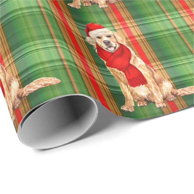 Golden Retriever and Holiday Plaid Christmas Wrapp Wrapping Paper (Roll Corner)