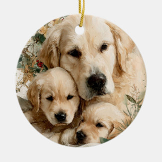 Golden Retriever and Puppies Vintage Christmas Ceramic Tree Decoration