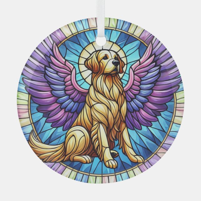 Golden Retriever Angel Blue Suncatcher Ornament (Front)