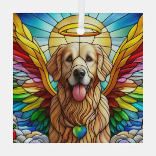 Golden Retriever Angel Rainbow Suncatcher Glass Tree Decoration