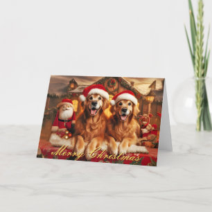 Golden Retriever Antique Christmas Card