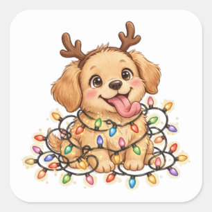 Golden Retriever Antlers Christmas Lights Sticker