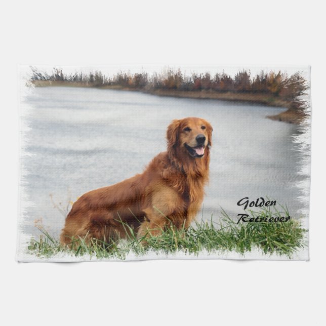 Golden Retriever Art Tea Towel (Horizontal)