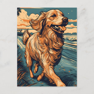 Golden Retriever at a tropical beach during sunset Postcard