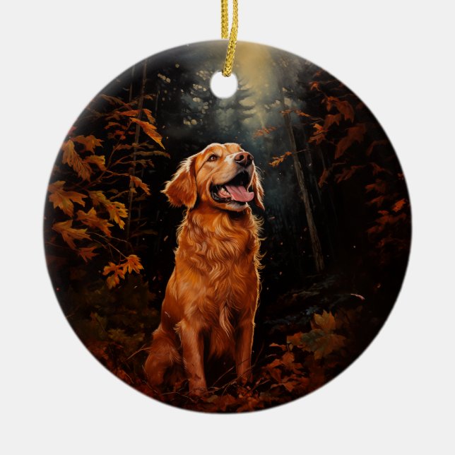 Golden Retriever at night Ceramic Tree Decoration (Front)