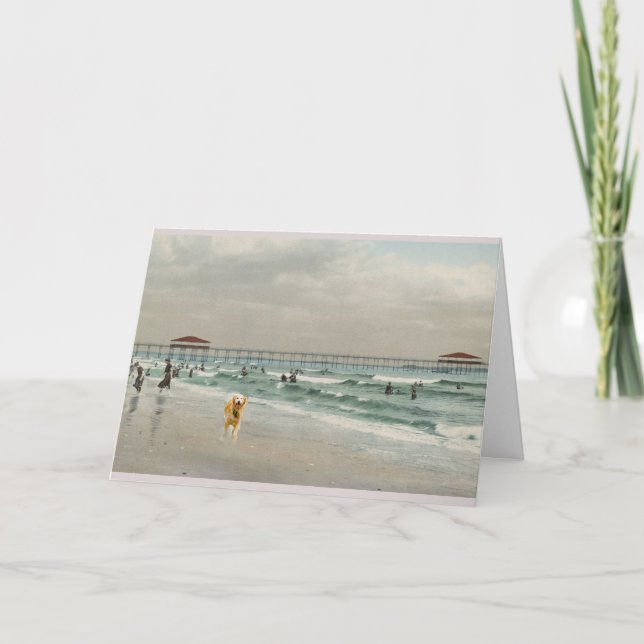 Golden Retriever At The Beach Card (Front)
