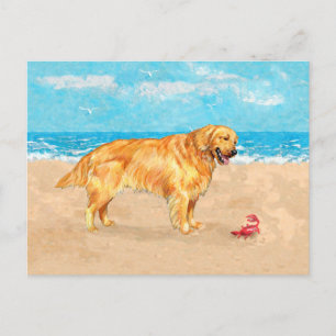 Golden Retriever at the Beach Postcard