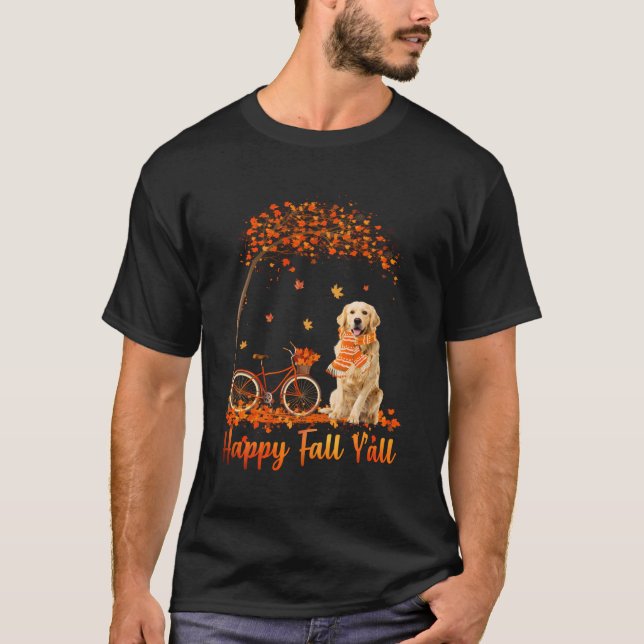 Golden Retriever Autumn Fall Pumpkin Truck Mappeth T-Shirt (Front)