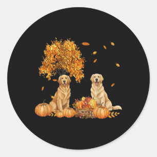 Golden Retriever Autumn Leaf Fall Dog Halloween Classic Round Sticker