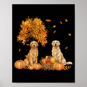 Golden Retriever Autumn Leaf Fall Dog Halloween Poster
