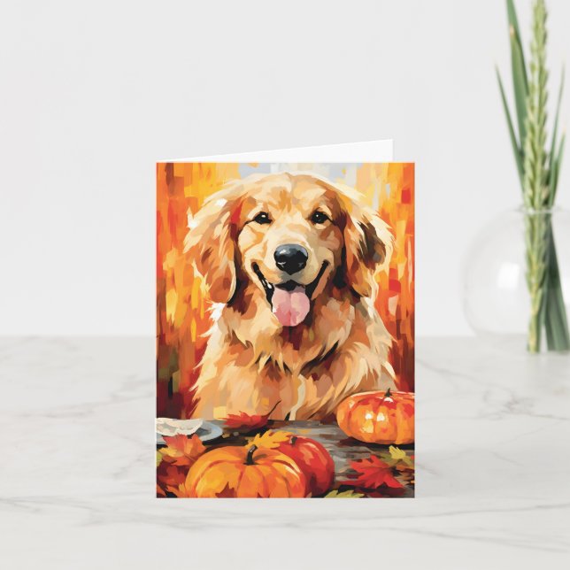 Golden Retriever Autumn Thanksgiving  Card (Front)
