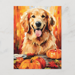 Golden Retriever Autumn Thanksgiving Postcard