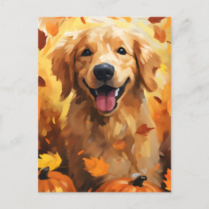 Golden Retriever Autumn Thanksgiving Postcard