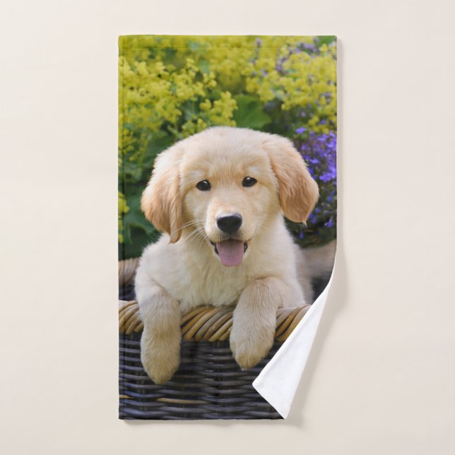 Golden Retriever Baby Dog Puppy Funny Pet Photo .. Bath Towel Set (Hand Towel)