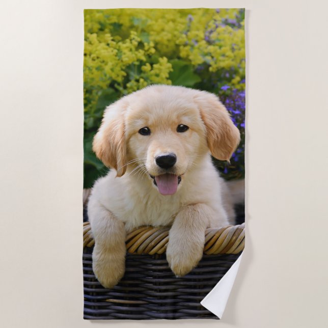 Golden Retriever Baby Dog Puppy Funny Pet Photo __ Beach Towel (Front)
