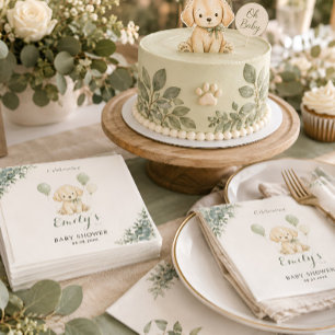 Golden Retriever Baby Shower Sage Green Eucalyptus Napkin