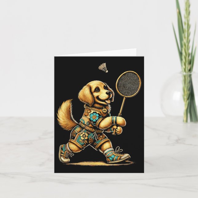 Golden Retriever Badminton Player Shuttle  Card (Front)
