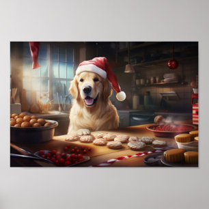 Golden Retriever Baking Christmas Cookies Poster