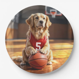 Golden Retriever Basketball Player Paper Plate
