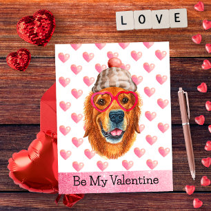 Golden Retriever Be My Valentine Dog Valentine's Holiday Postcard