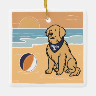 Golden Retriever Beach Christmas Ornament