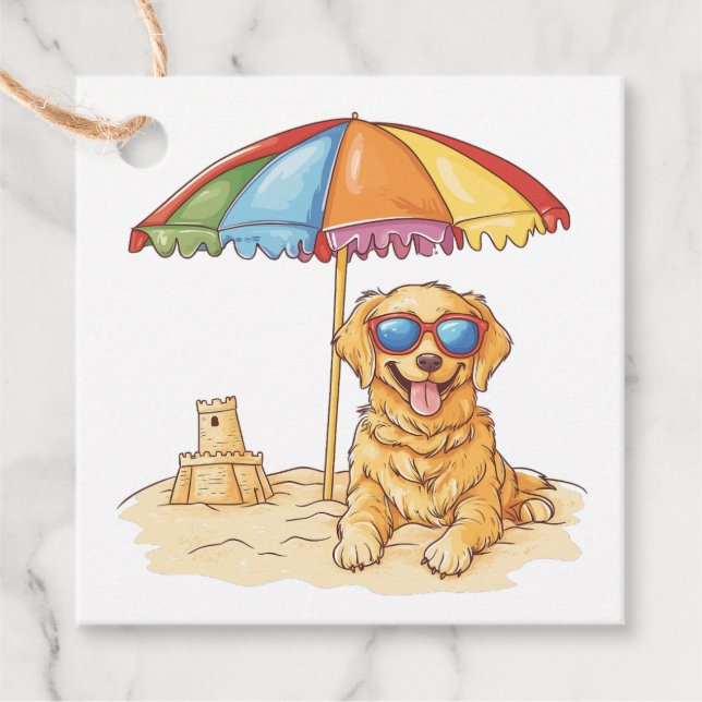 Golden Retriever Beach Dog Favour Tags (Front)