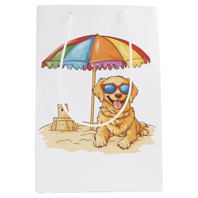 Golden Retriever Beach Dog Medium Gift Bag (Front)