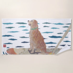 Golden Retriever, Beach Dog, Modern Towel