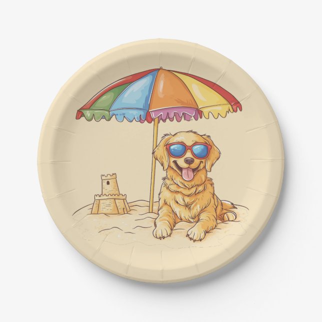 Golden Retriever Beach Dog Paper Plate (Front)