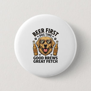 Golden Retriever Beer Shirt Funny Dog Lover Vintag 6 Cm Round Badge
