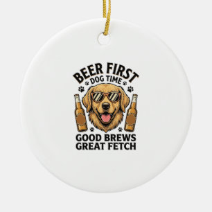 Golden Retriever Beer Shirt Funny Dog Lover Vintag Ceramic Tree Decoration