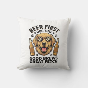 Golden Retriever Beer Shirt Funny Dog Lover Vintag Cushion