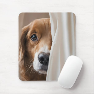 Golden Retriever Behind a Curtain Mouse Mat