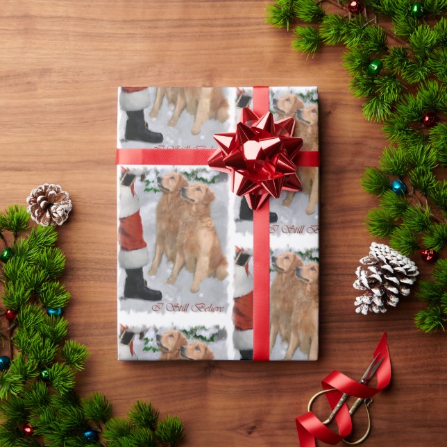 Golden Retriever Believe Christmas Wrapping Paper (Holiday Gift)