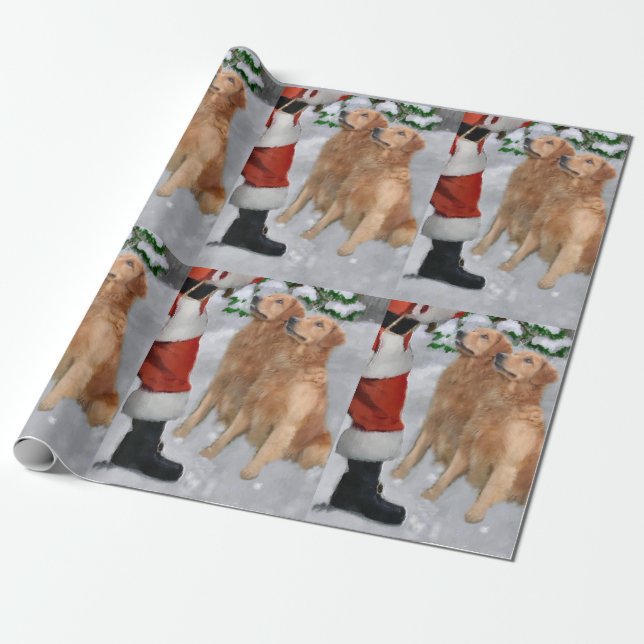 Golden Retriever Believe Christmas Wrapping Paper (Unrolled)