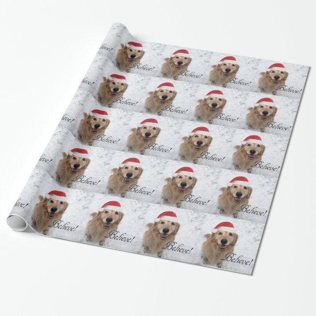 Golden Retriever Believe Christmas Wrapping Paper (Unrolled)