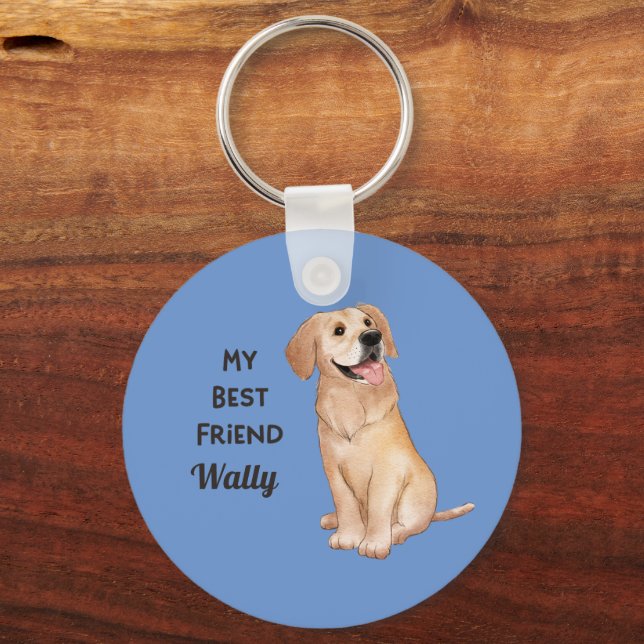 Golden Retriever Best Friend Custom Name Address Key Ring (Front)