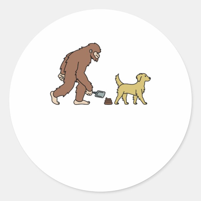 Golden Retriever Bigfoot Sasquatch Poop Classic Round Sticker (Front)