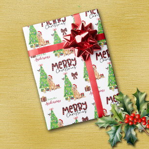 Golden Retriever, Bird, and Christmas Tree Wrapping Paper