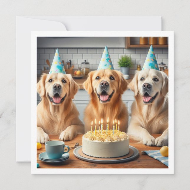Golden retriever birthday card, Dog birthday  Invitation (Front)