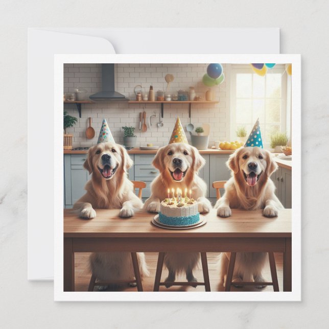 Golden retriever birthday card, Dog birthday  Invitation (Front)
