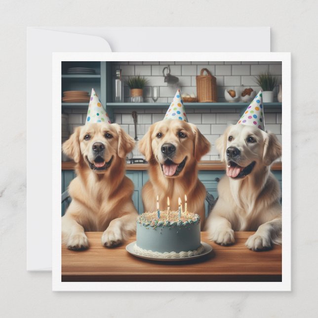Golden retriever birthday card, Dog birthday  Invitation (Front)